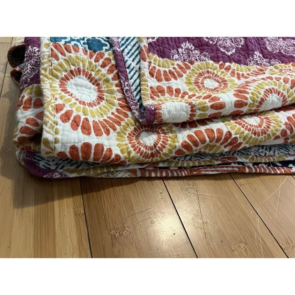 Lush Decor Bohemian Stripe Reversible 100% Cotton Quilt Queen Size